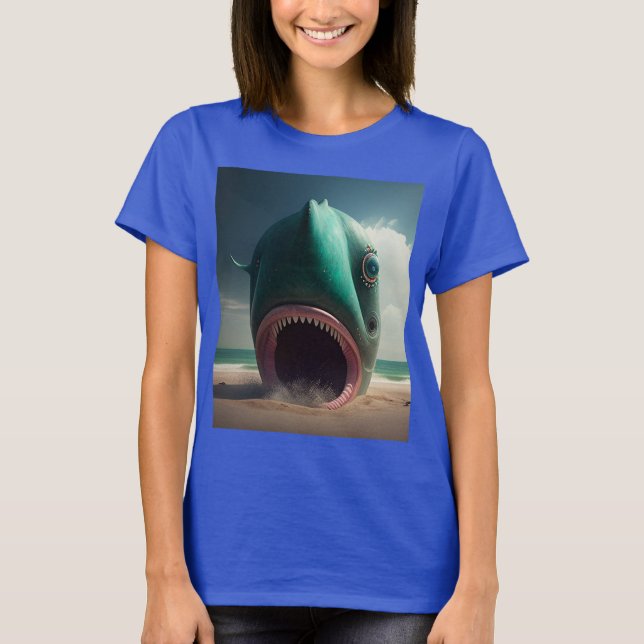 T-shirt Sculpture de requin sur la plage (Devant)