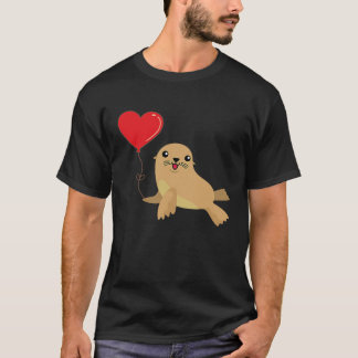 T-shirt Sea Lion With Heart Balloon Valentines Day Love Bo