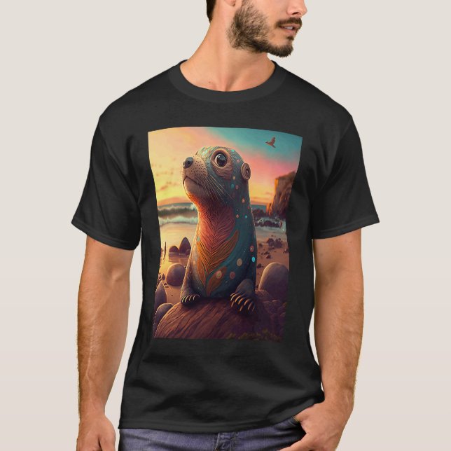 T-shirt Sea Otter Sunset Retro Cute Otter (Devant)