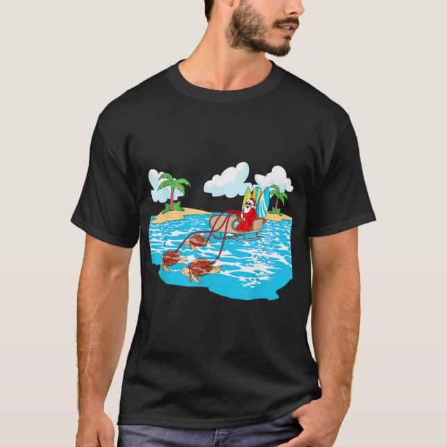 T-shirt Sea Turtle Sleigh Père Noël Beach Surboard Noël (Devant)
