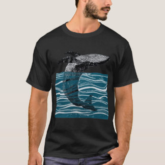 T-shirt sea whale jump whale in blue waves funny gift
