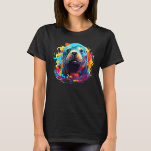 T-shirt Seal Sea Amoureux des animaux Splash Art coloré