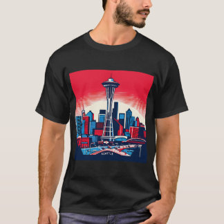 T-shirt Seattle Space Needle Cityscape Retro Vintage T-Shi
