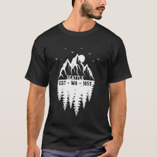 T-shirt Seattle Washington Fondé 1853 Montagnes Arbre