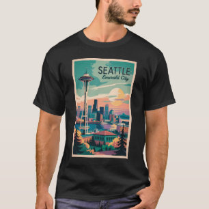 T-shirt Seattle Washington Skyline Travel Art Vintage
