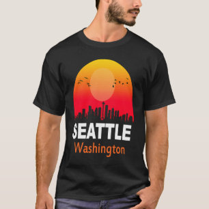 T-shirt Seattle Washington Vintage Sunset Retro City State
