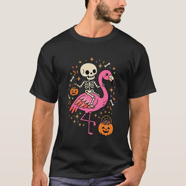 T-shirt Seau de bonbons squelette de flamant rose d'Hallow (Devant)