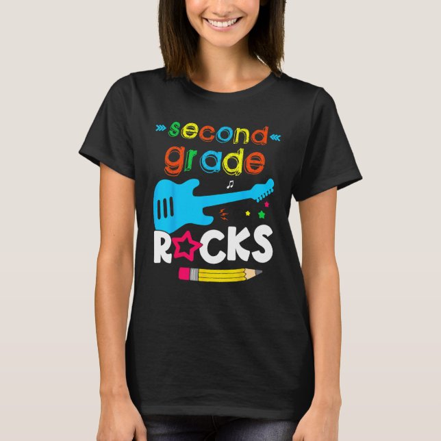 T-shirt Second 2nd Grade Rocks Teacher Student  Back To Sc (Devant)