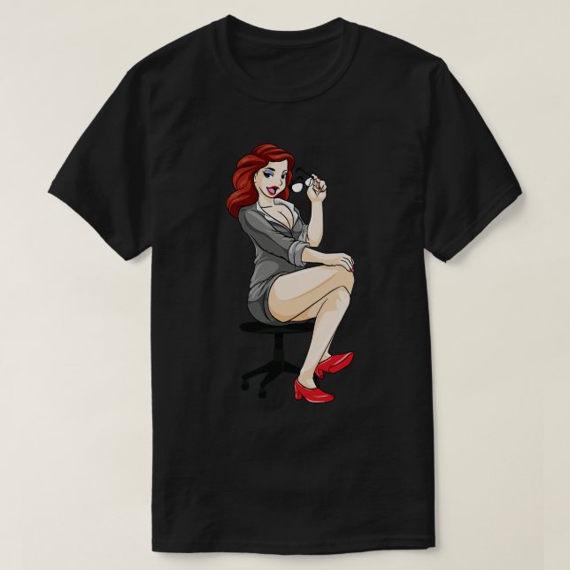 T-shirt Secrétaire sexy avec lunettes et robe (Design devant)
