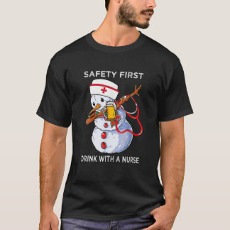 T-shirt Sécurité Première Boisson Infirmière Dabbing Snowm
