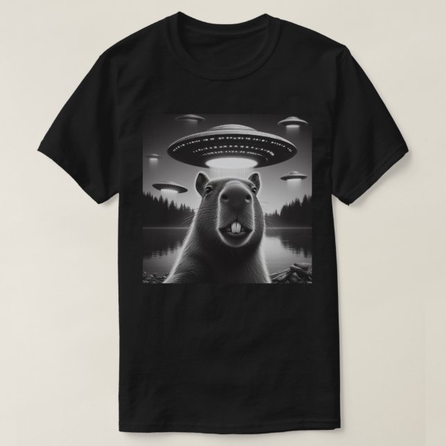 T-shirt Selfie capybara avec OVNI (Design devant)