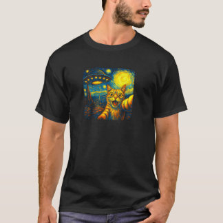 T-shirt Selfie Chat Avec Alien UFO Funny Starry Night Van 