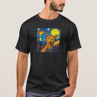 T-shirt Selfie Chat Avec Alien UFO Funny Starry Night Van 
