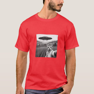T-shirt Selfie De Chat Avec Alien UFO Drôle Cadeaux De Cha
