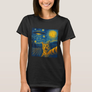T-shirt Selfie De Chat Avec Ufo Chats Starry Nuit Van Gogh