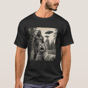 T-shirt Selfie De Chat Drôle Avec Des OVNI Sasquatch En Ar