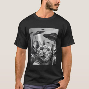 T-shirt Selfie de chat drôle avec OVNI de Paix Signal de P