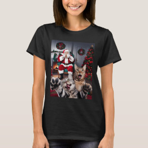 T-shirt Selfie De Chien De Chat De Noël Drôle Avec Santa C