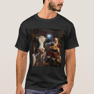 T-shirt Selfie de vache avec le Père Noël Mème de Noël drô