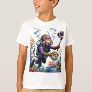 T-shirt Selfie d'un plongeur singe avec un poisson-grenoui