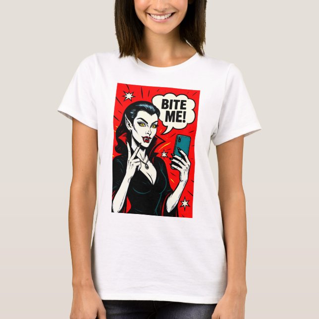 T-shirt Selfie Sexy Vampire - Pop Art Classique (Devant)