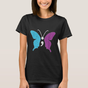T-shirt Semicolon de papillon pourpre & Suicide Turquo