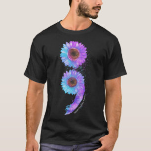 T-shirt Semicolon de tournesol bleu pourpre Prévention du 