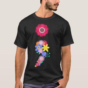 T-shirt Semicolon Fleur Santé mentale S Sensibilisation Pr