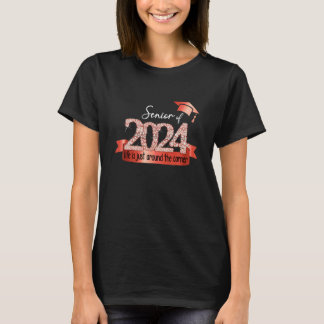 T-shirt Senior 2024 I Motivational Quote Red Black Party O