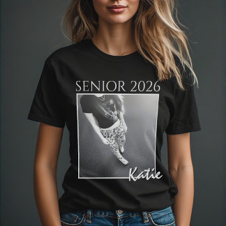 T-shirt Senior 2026 Custom Photo & Name Minimalist Black 
