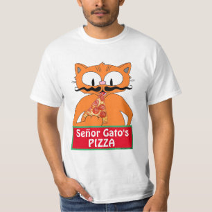 T-shirt Señor Gato's Pizza Cartoon Moustache Chat Drôle