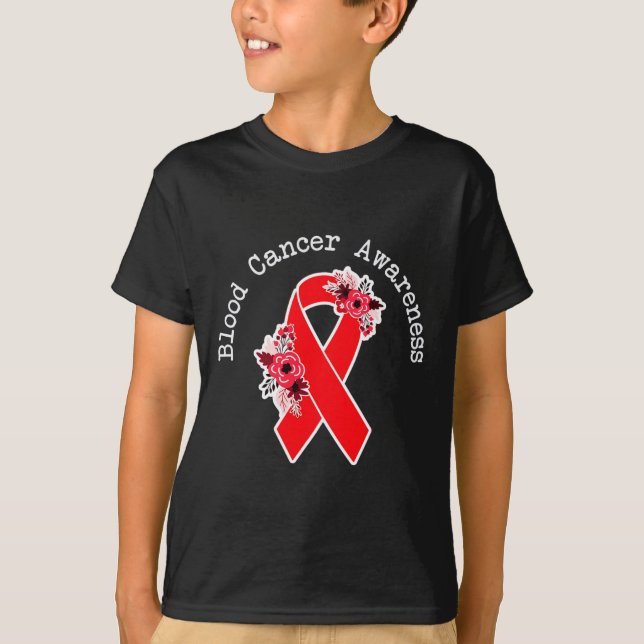 T-shirt Sensibilisation au cancer du sang Ruban rouge flor (Devant)