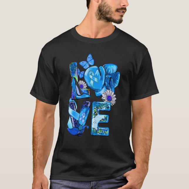T-shirt Sensibilisation au diabète bleu Ruban LOVE Gants e (Devant)
