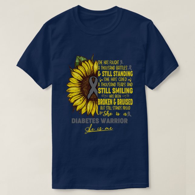 T-shirt Sensibilisation au diabète Elle est une guerrière  (Design devant)