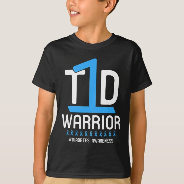 T-shirt Sensibilisation au diabète Ruban bleu T1D Guerrier (Devant)