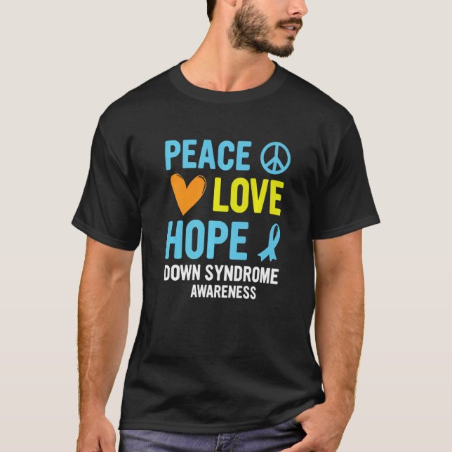 T-shirt Sensibilisation au syndrome de Down Paix Amour Esp (Devant)