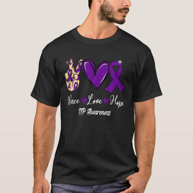 T-shirt Sensibilisation ITP Peace Love Hope Purple Ribbon (Devant)
