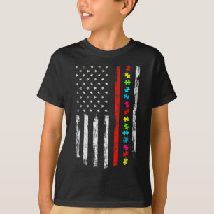 T-shirt Sensibilisation sur l'autisme 4 juillet Mince lign