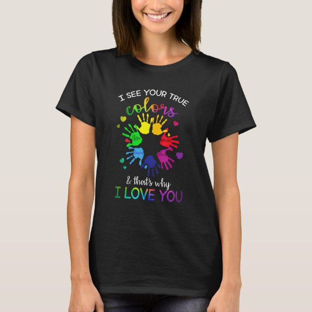 T-shirt Sensibilisation sur l'autisme Arc-en-ciel Je vois  (Devant)