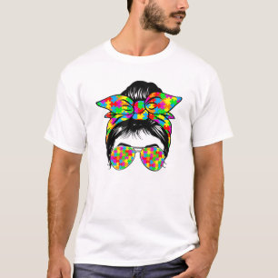 T-shirt Sensibilisation sur l'autisme autistique Messy Bun
