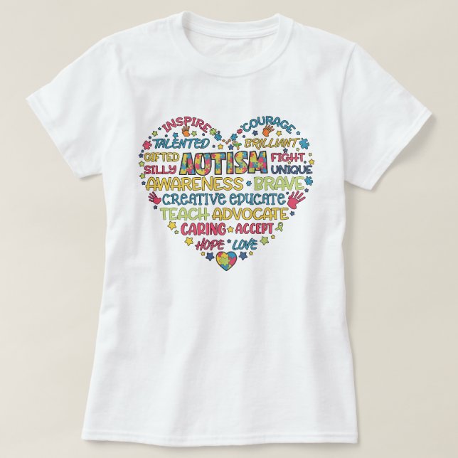T-shirt Sensibilisation sur l'autisme Coeur Puzzle Pièce F (Design devant)