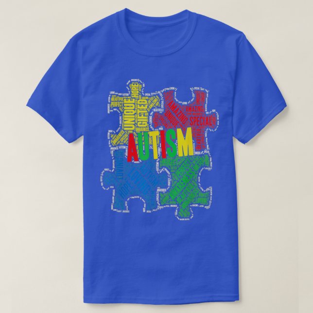 T-shirt Sensibilisation sur l'autisme Couleurs Mot Cloud A (Design devant)