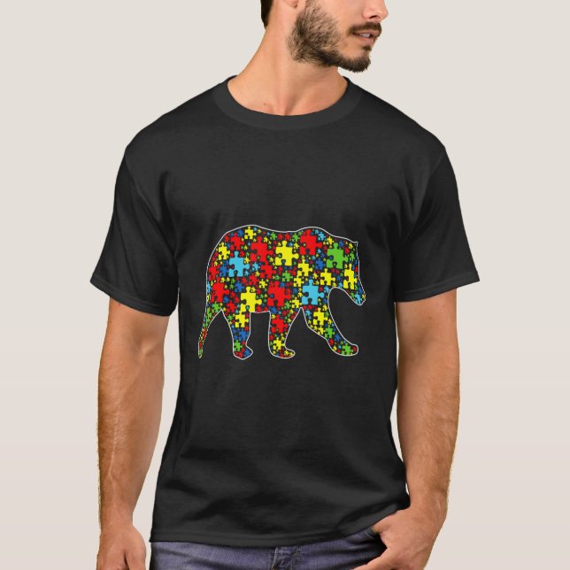 T-shirt Sensibilisation sur l'autisme Cute Ours Puzzle Piè (Devant)