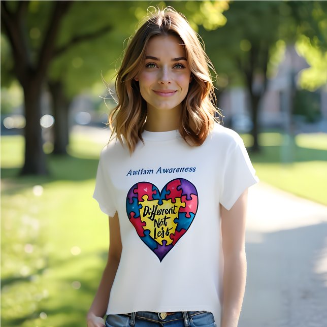 T-shirt Sensibilisation sur l'autisme "Différent pas moins (Autism Awareness T-Shirt.  'Different Not Less')