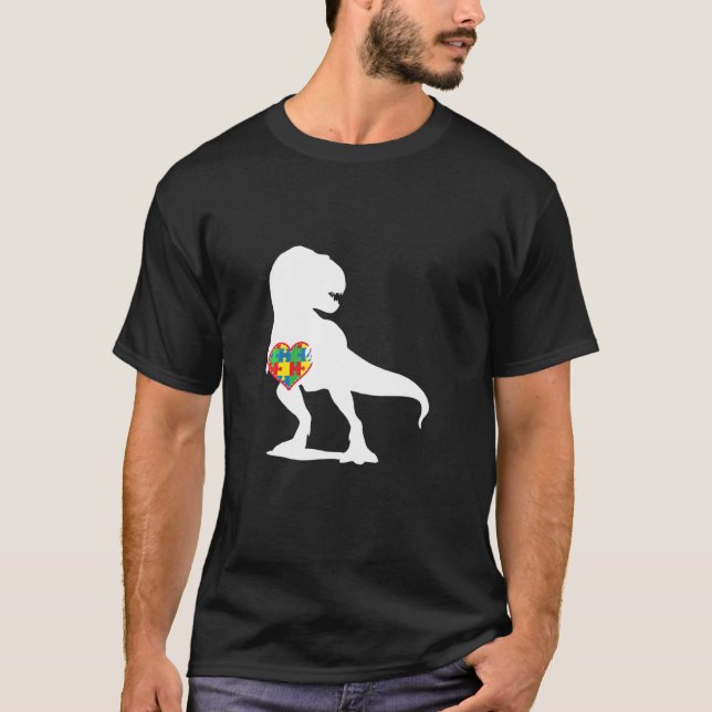 T-shirt Sensibilisation sur l'autisme Dinosaur T Rex Puzzl (Devant)