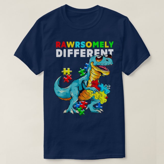 T-shirt Sensibilisation sur l'autisme Dinosaure Dino Rawrs (Design devant)
