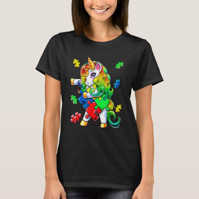 T-shirt Sensibilisation sur l'autisme Flossant Unicorn Puz (Devant)