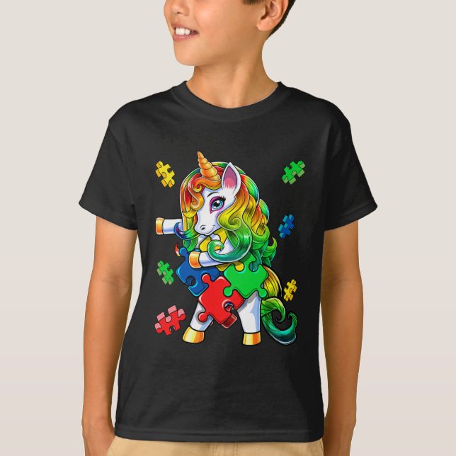 T-shirt Sensibilisation sur l'autisme Flossant Unicorn Puz (Devant)