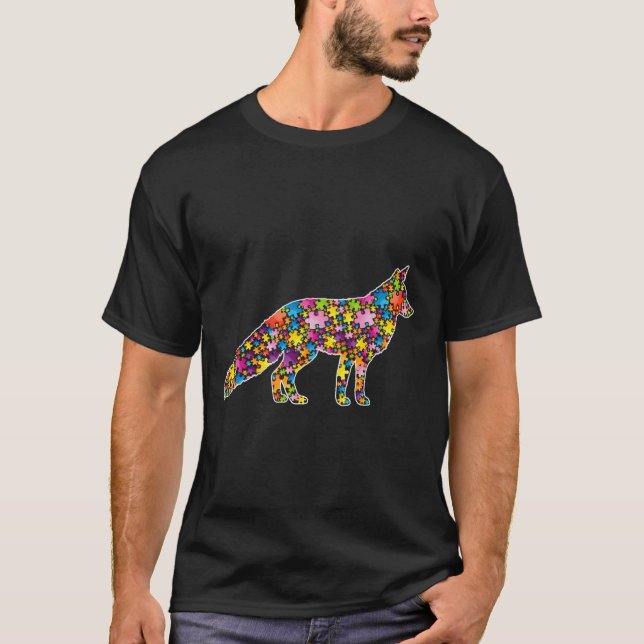 T-shirt Sensibilisation sur l'autisme Fox Animaux Puzzle P (Devant)