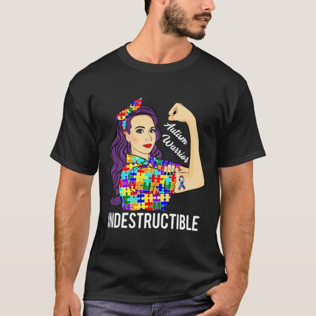 T-shirt Sensibilisation sur l'autisme Guerrier Indestructi (Devant)
